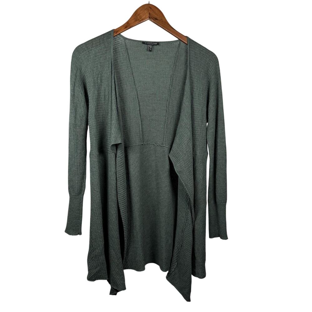 Eileen Fisher Cardigan Womens Petite Medium Green Wool Open Front
